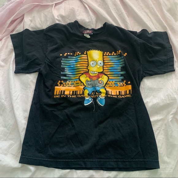 Vintage Black The Simpson’s Gamer Bart T-Shirt - Picture 4 of 7